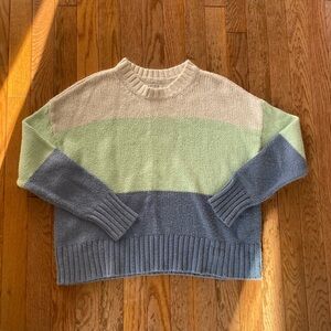 white mint green and periwinkle blue striped sweater